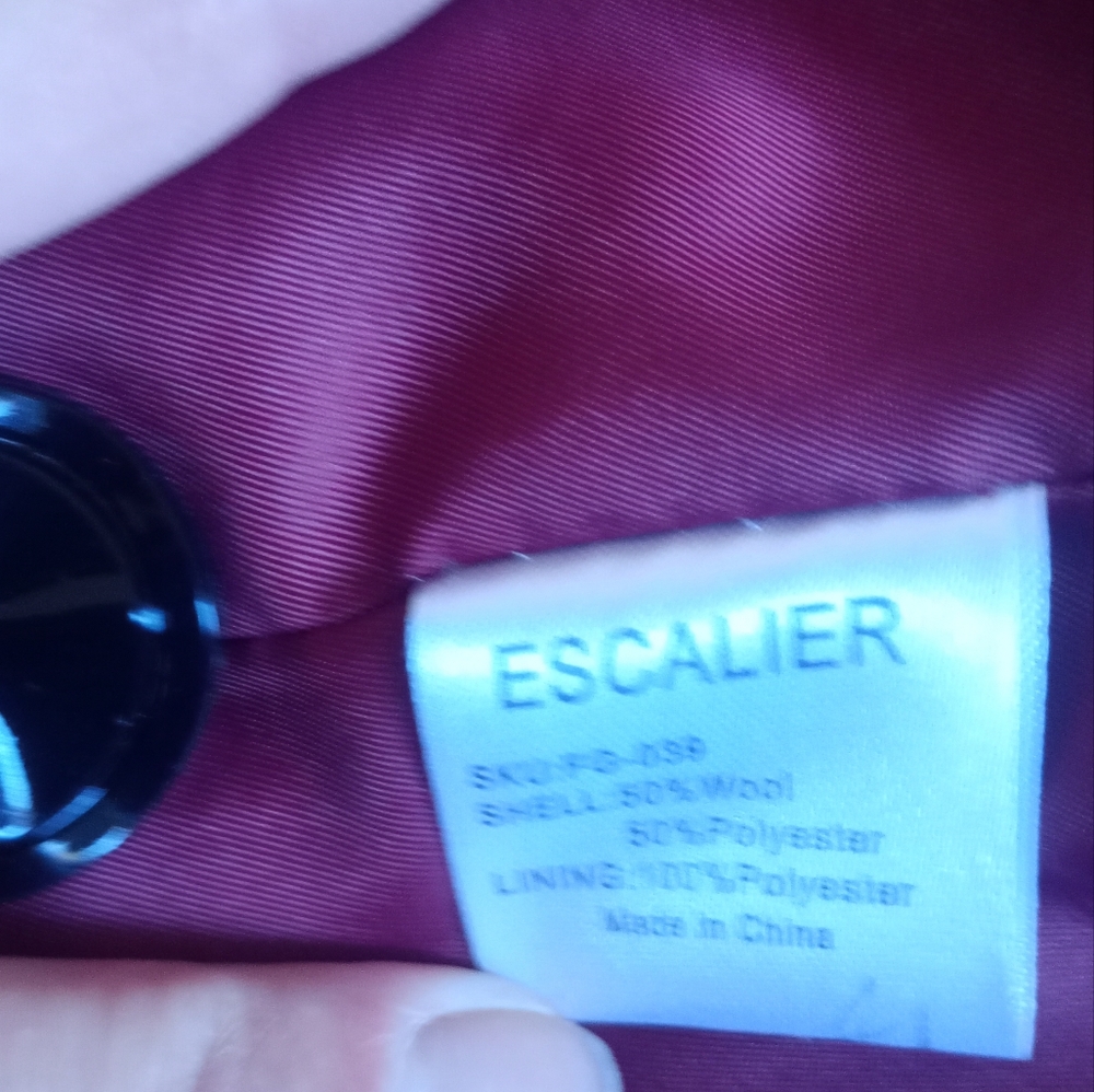 Escalier Wool Wine Red Long Pea Coat Size L - Picture 9 of 9